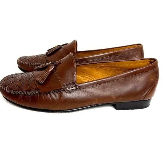 Cole Haan Men's Brown Woven Leather Tassel Loafers - Sz 11 - Picture 4 of 7